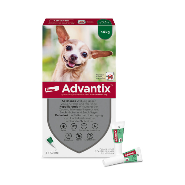Advantix Spot-On für bis 4 kg Körpergewicht gegen Zecken, Flöhe und fliegende Insekten, bis zu 4 Wochen Wirksamkeit