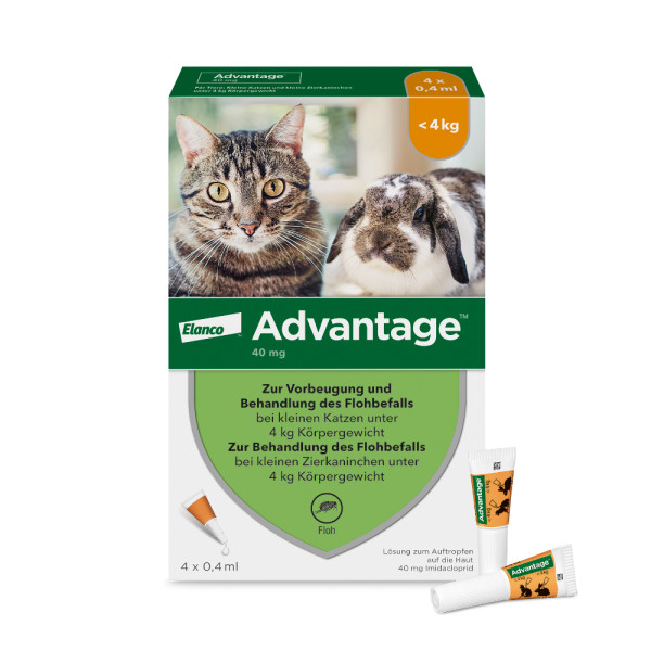 Advantage Spot-On für Katzen und Zierkaninchen bis 4 kg Körpergewicht, schneller und effektiver Flohschutz